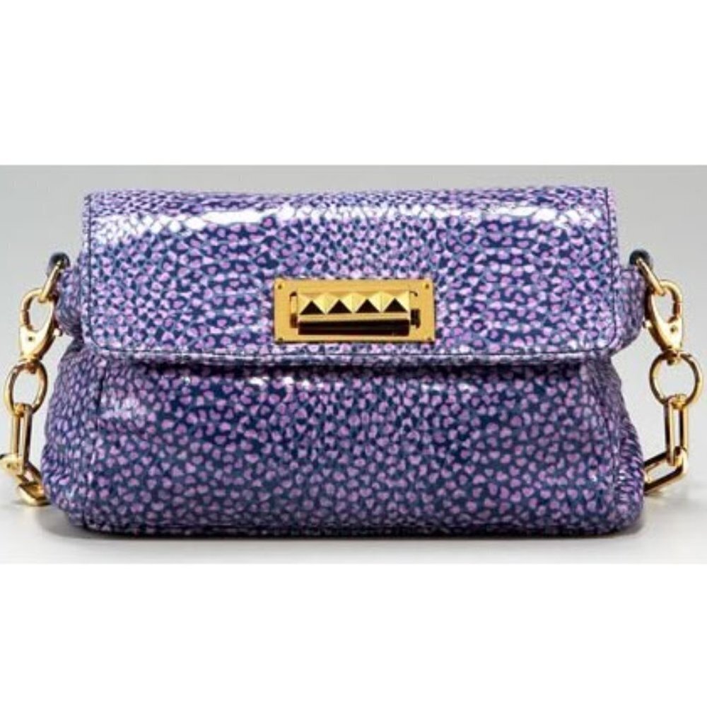 Tory Burch Heidi Pigskin Leopard Heart Crossbody Bag Purple NWT